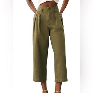 Maeve Anthropologie Khaki Sage Green Cropped Wide-Leg Pants